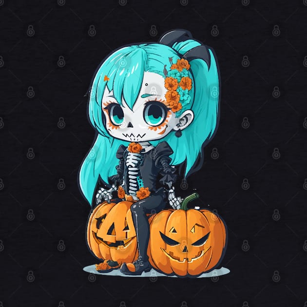 Halloween Skeleton Kawaii Girl by CatCoconut-Art